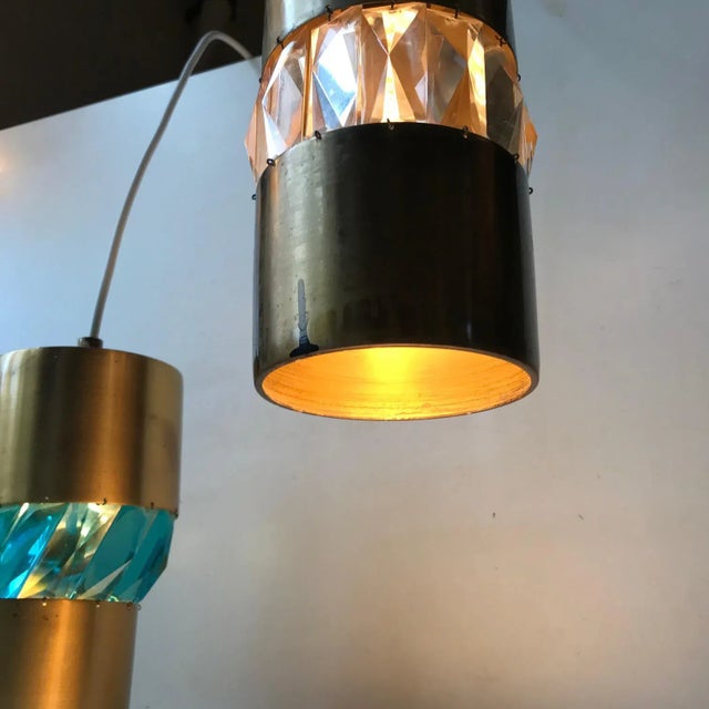 Mid-Century Brass Pendant Lamps with Bohemian Crystal Prisms, 1960s, Set of 2 For Sale - Image 4 of 8