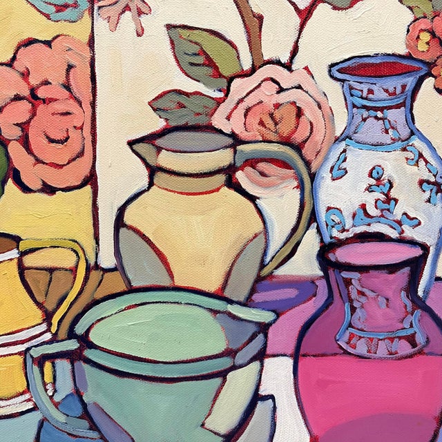Textile Wonderful Life — Colorful Vintage Still Life With Pitchers and Vases For Sale - Image 7 of 7