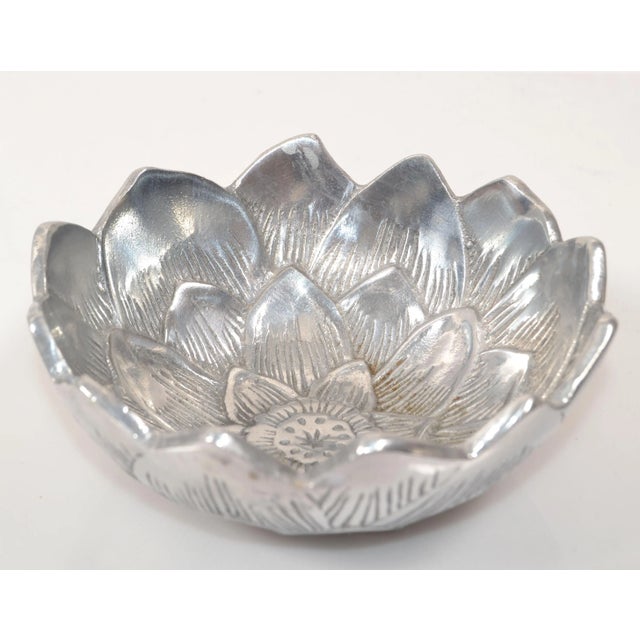 Figurative 2000s Lotus Arthur Court Post Modern Cast Aluminum Repousse Round Bowl For Sale - Image 3 of 12