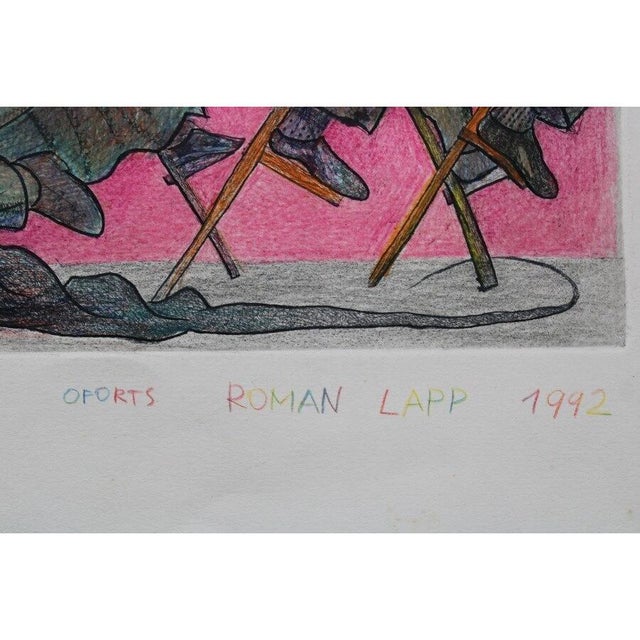 Roman Lapp, Theater History VI, 1992, Etching & Colored Pencil For Sale - Image 4 of 9