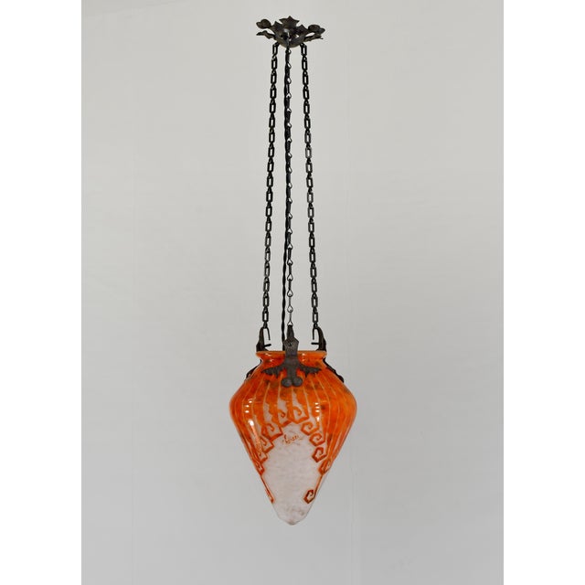 Charles Schneider French Art Deco Pendant Light by Le Verre Francais Schneider - 1925 Cameo Lantern France For Sale - Image 4 of 15