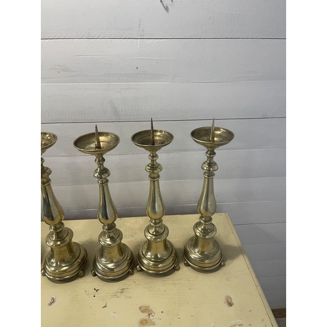 Antique Candlesticks in Brass, 1850, Set of 7 For Sale - Image 5 of 10