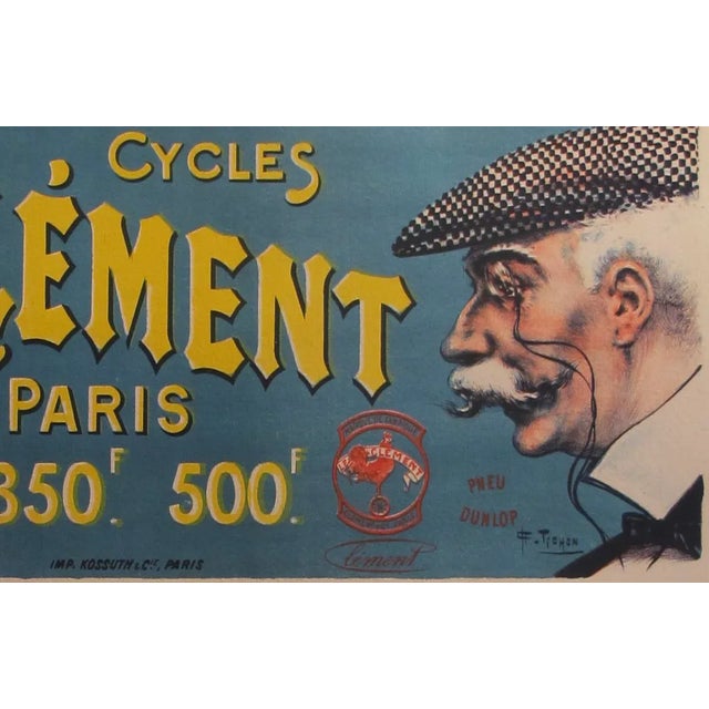 Art Nouveau Original 1890 French Poster Cycles Clement, Older Man in Cap For Sale - Image 3 of 3