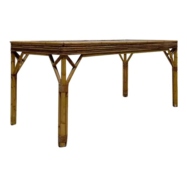 Vintage Coastal Stacked Rattan Dining Table For Sale