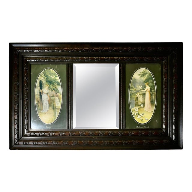 Victorian Triple Wall Mirror and Prints For Sale
