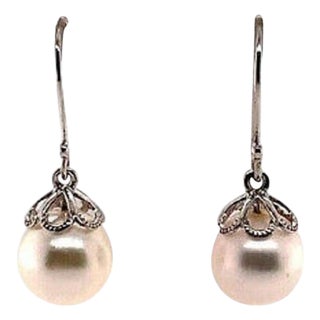 Akoya Pearl Earrings 14 Kt Yellow Gold Certified For Sale