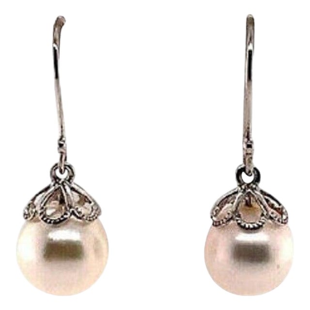 Akoya Pearl Earrings 14 Kt Yellow Gold Certified For Sale