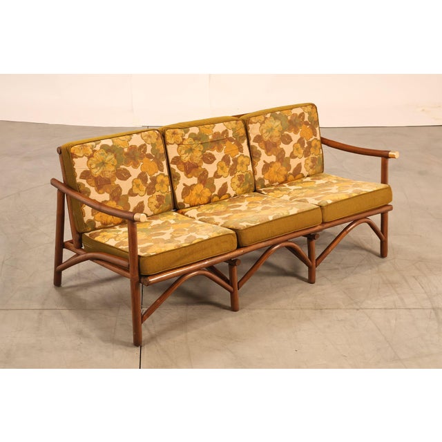 High Quality Vintage Rattan Frame Sofa With Original Custom Upholstered Cushions