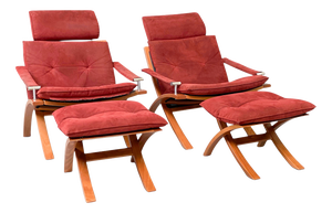 Danish Laxy Lounge Chairs with Ottomans from Skipper Furniture, 1970s, Set of 4