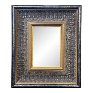 Vintage Traditional Baroque Ornate Wood Black & Gold Accent Wall Mirror For Sale