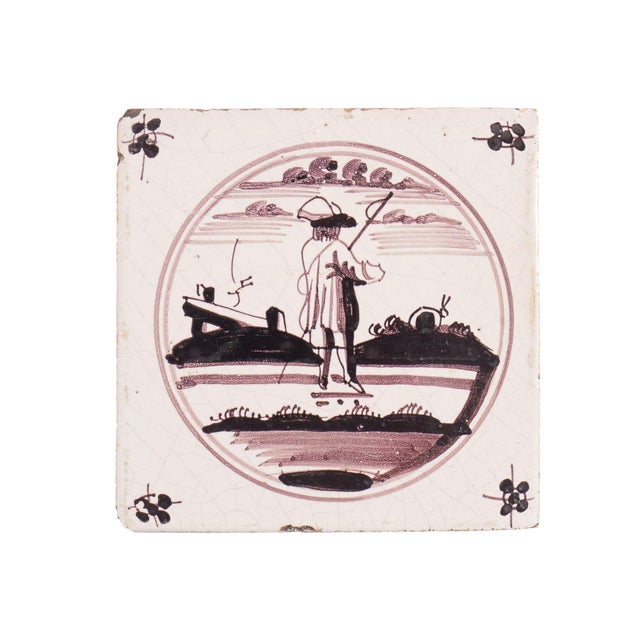 Set of 7 Mulberry Decorated Figural Delft Faience Tiles, C. 1680-1700 For Sale - Image 15 of 16