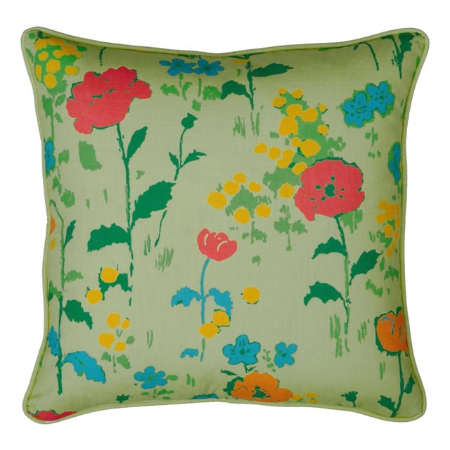 22" Paule Marrot Poppies Pillow Cover in Green For Sale