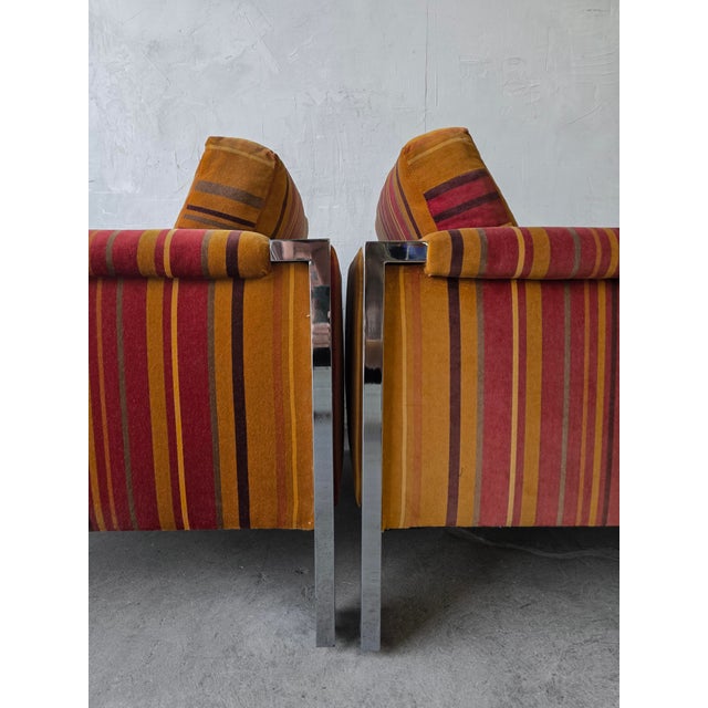 Burnt Orange Pair of Milo Baughman Cube Chrome Lounge Chairs For Sale - Image 8 of 10