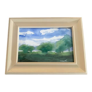 “Summer Meadow” Original Signed Watercolor Landscape in Recycled Frame by Nancy Smith For Sale