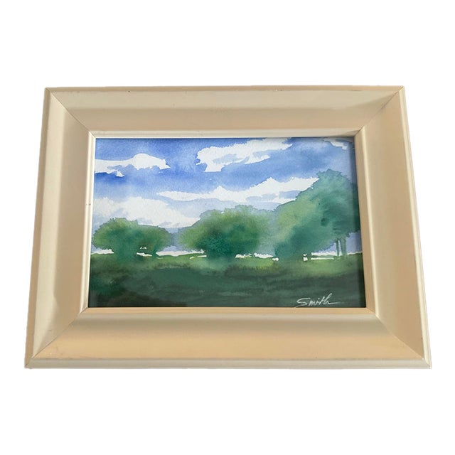 “Summer Meadow” Original Signed Watercolor Landscape in Recycled Frame by Nancy Smith For Sale