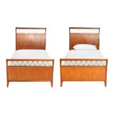 1920s Paolo Buffa Rosewood & Brass Twin Size Bedframes - a Pair of Twin Beds for Kids or Guestroom For Sale