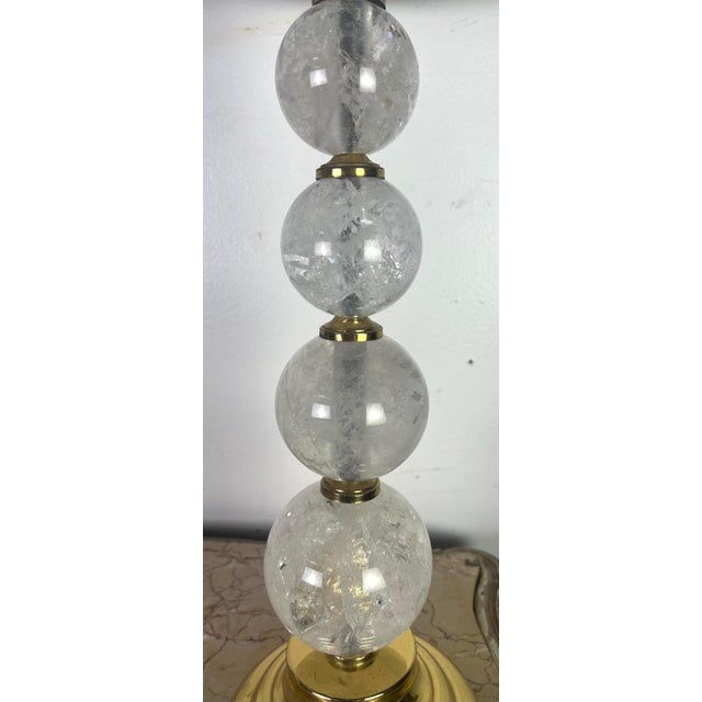 Pair of Rock Crystal Column Lamps W/ Shades For Sale In Los Angeles - Image 6 of 11