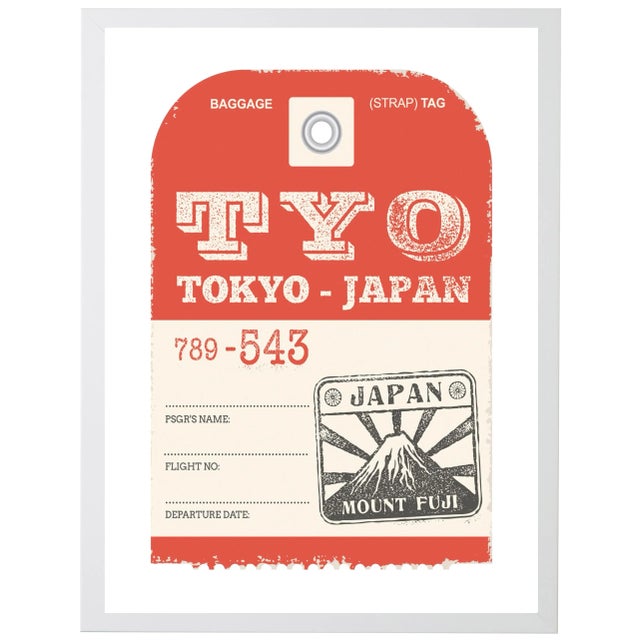 Illustration Tokyo Travel Ticket Print in White Shadowbox - 13" x 17" For Sale - Image 3 of 3