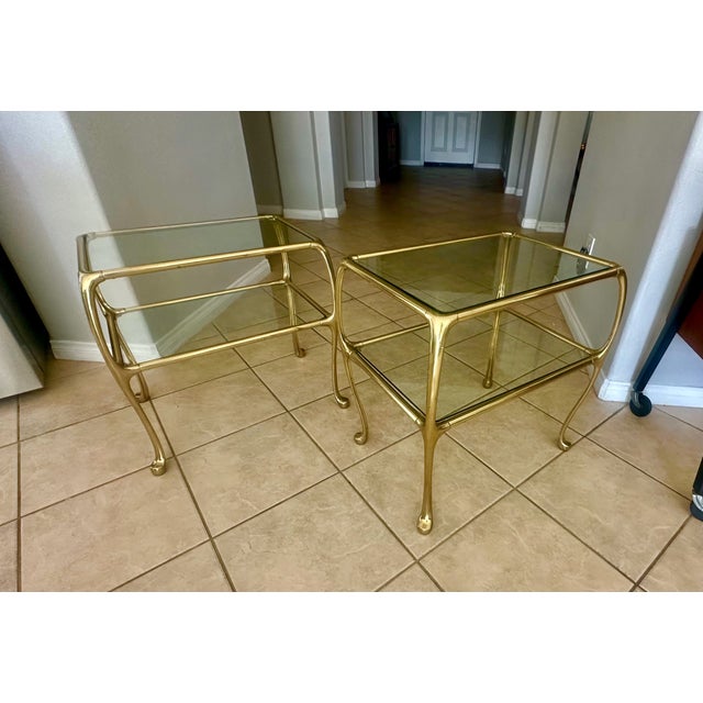 Italian Rectangular 2-Tier Brass End or Side Table For Sale - Image 4 of 15