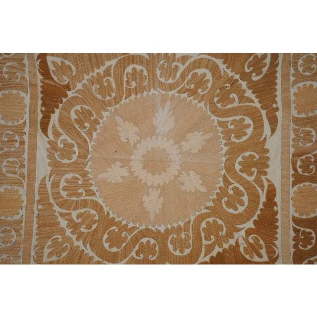 Uzbek Suzani Centerpiece Fabric, Hand Embroidered Table Textile 4'4'' X 4'5'' For Sale In New York - Image 6 of 10