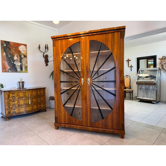 Biedermeier Sun-Shaped Display Cabinet in Walnut For Sale - Image 4 of 14