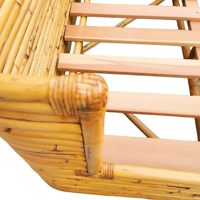 Yellow Mid-Century Full Size Stacked Rattan Bed Frame With Wicker Wrappings by Seven Seas For Sale - Image 8 of 8