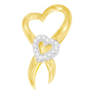 10K Two-Tone Gold 1/10 cttw Diamond Heart Pendant Necklace (H-I, I1-I2) For Sale