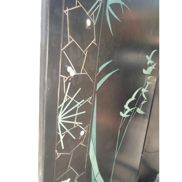 Vintage Silver Chinese Asian Six Panel Screen ~ Room Divider W Heron Birds For Sale - Image 17 of 18