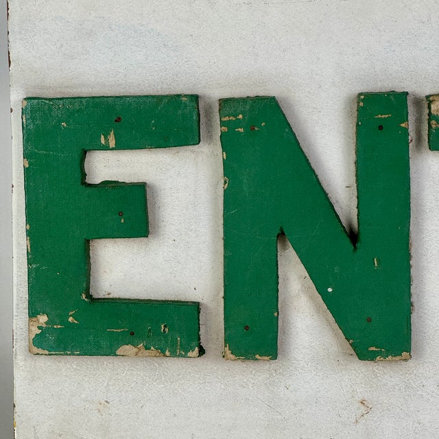 Green Vintage Large "Enter" Sign on Masonite With Raised Letters in Green Paint For Sale - Image 8 of 9