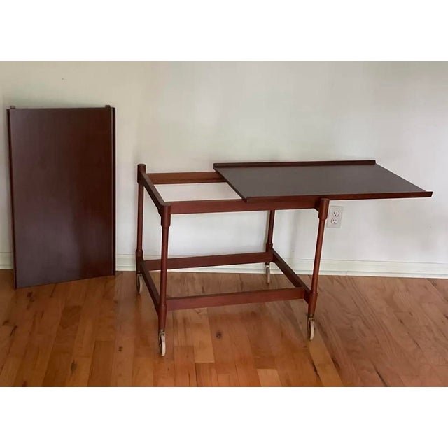 Brown Mid Century Danish Teak Expandable Rolling Bar Cart Attributed to Poul Hundevad For Sale - Image 8 of 11
