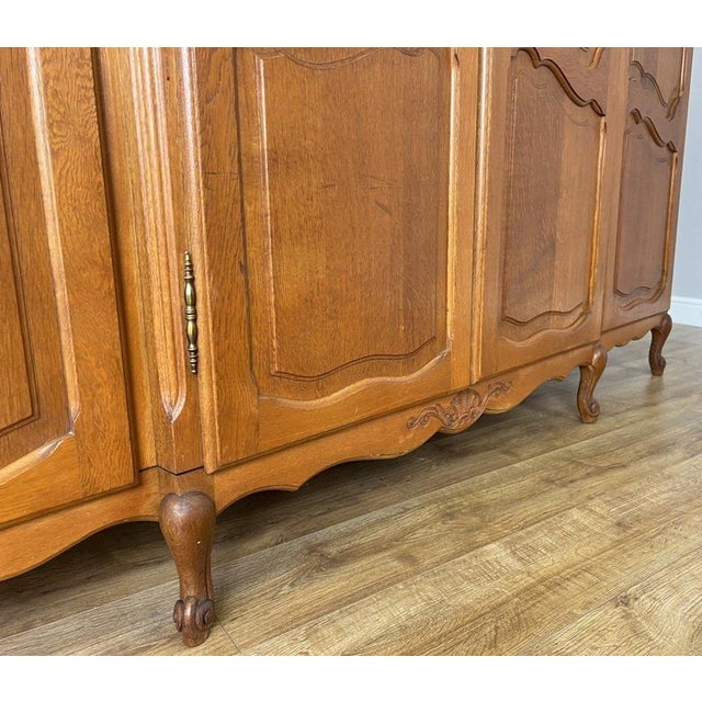 Vintage French Louis XVI Style Carved Oak 4-Door Armoire For Sale - Image 10 of 14