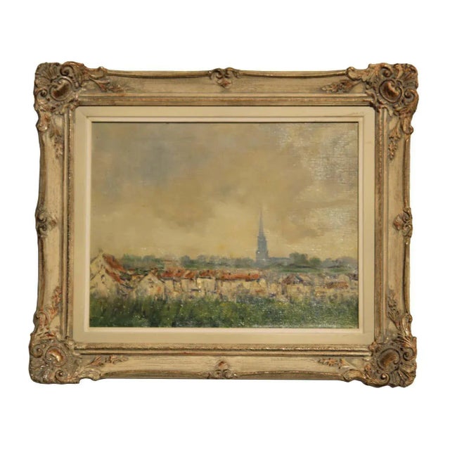 Paint Early 20th Century Impressionist Style Landscape of Town and Church Oil Painting, Framed For Sale - Image 7 of 7