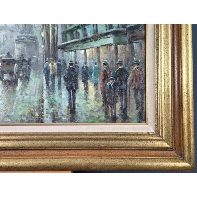 Textile 1970s J. Gaston Signed Painting of Paris Street Scene With Street Cars & Figures For Sale - Image 7 of 13