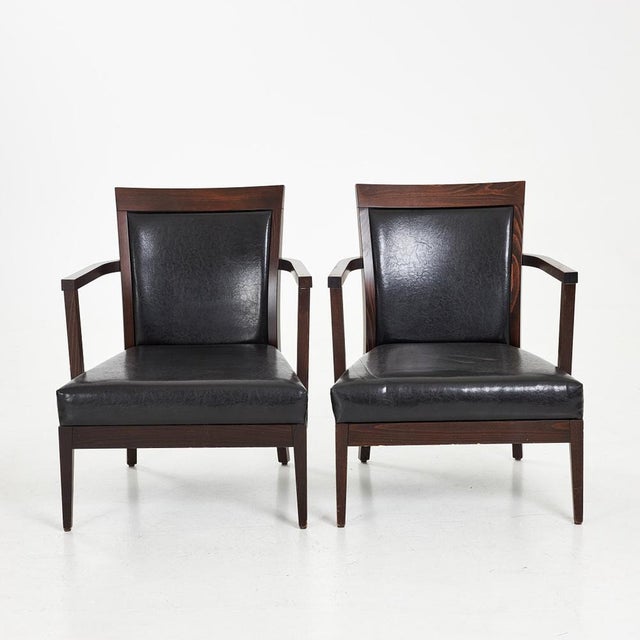 Armchairs in Dark-Stained Beech and Black Leather from Ton, 2000s, Set of 2 For Sale - Image 6 of 6