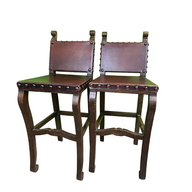 1980s Lorts Brand Leather Bar Stools - Set of 4 For Sale - Image 4 of 6