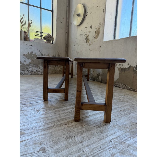 Vintage Rustic Farmhouse Benches in Oak, 1970s, Set of 2 For Sale - Image 16 of 18