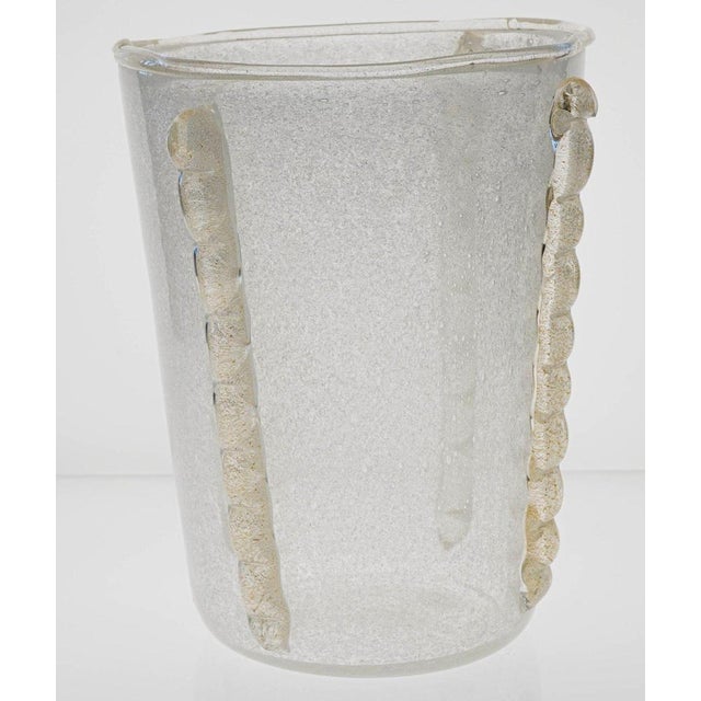 Very large Pulegoso glass vase with four vertical Morise applications with incorporated 24K gold leaf. The Puligoso finish...