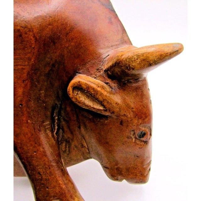 Large Vintage Mid-Century Modern Hand Carved Wood Bull Sculpture For Sale - Image 9 of 11