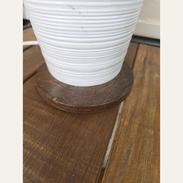 Mid-Century Modern 1970s Mid Century Modern White Ceramic Table Lamp, Wood Base 29" Rewired For Sale - Image 3 of 11