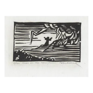 1966 Irwin Jacob Rosenhouse Moses on the Mountain Woodcut