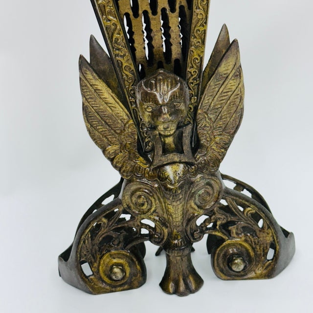 19th Century Gilt Bronze Brass Victorian Peacock and Sphinx Fire Screen Fan For Sale - Image 11 of 18