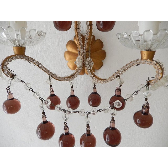 French Beaded Amethyst Murano Drops Sconces, Circa 1920 For Sale - Image 9 of 11