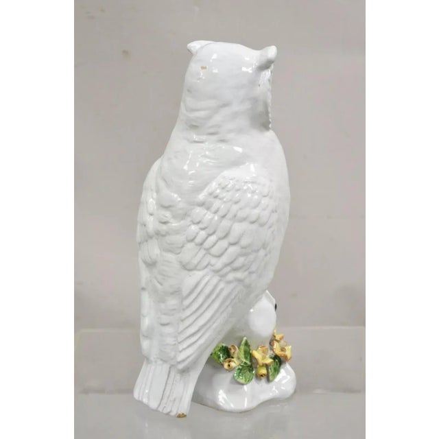 Mid 20th Century Vintage Italian Hollywood Regency Terracotta Glazed White Owl Figure Sculpture For Sale In Philadelphia - Image 6 of 12