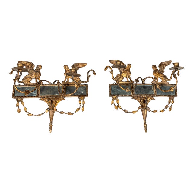 Gilded, Mirrored, Period Sconces - A Pair For Sale