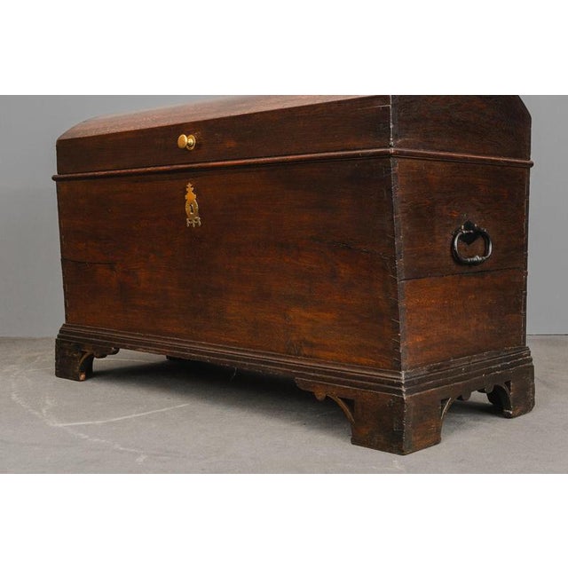 Biedermeier Round-Topped Chest in Brass, Iron and Oak For Sale - Image 18 of 18