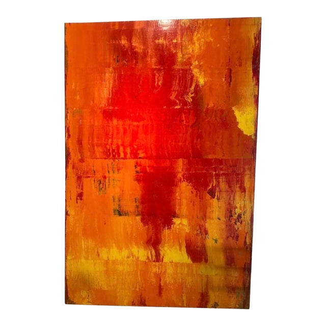 Large (72” H X 42” W) Abstract Oil Painting in Red and Yellow by Artist Paulden For Sale