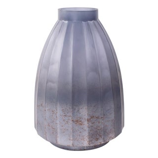 Cool Ice Blue Ribbed Vessel- Tall For Sale