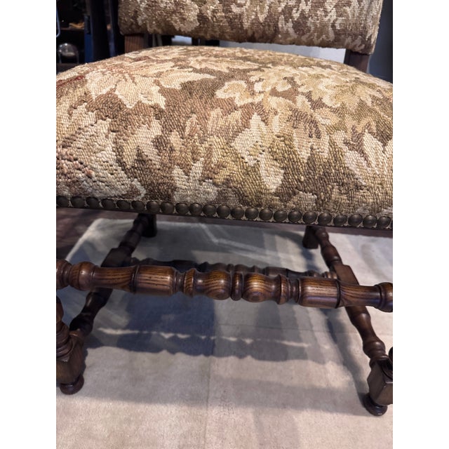 EuroAntique English Manor Style Oak Armchair With Stag Tapestry Upholstery For Sale - Image 4 of 9