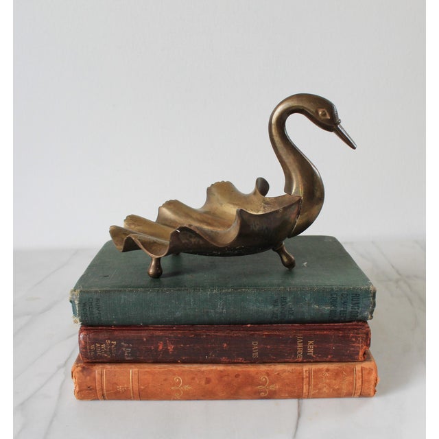 Mid 20th Century Vintage Footed Brass Swan Soap or Trinket Dish For Sale - Image 5 of 11