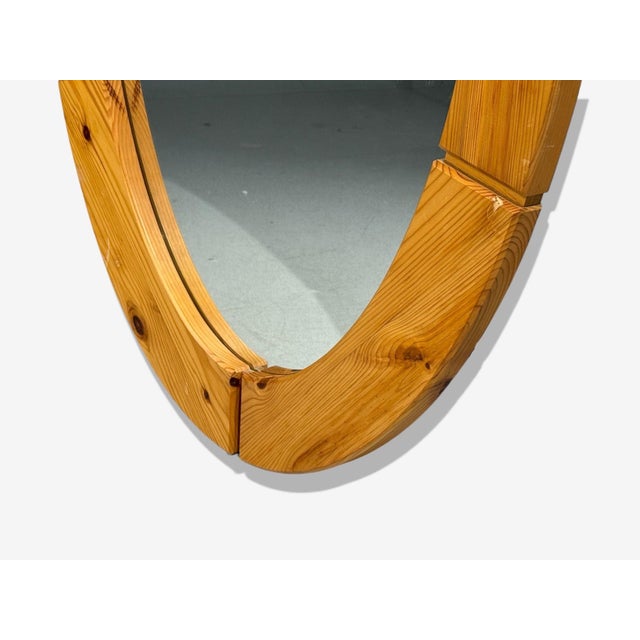 Swedish Modern, Oval Wall Mirror, Pine, Sweden, 1970s For Sale In New York - Image 6 of 7